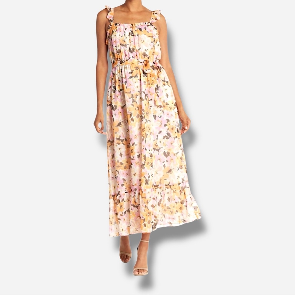 🌸New🌸 Donna Morgan Floral Belted Crepe Midi Dress Size 10 NWT